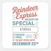 Rendier Express Noordpool Levering Kerstmis Vierkante Sticker (Voorkant)