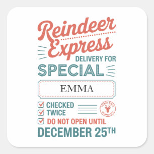 Rendier Express Noordpool Levering Kerstmis Vierkante Sticker