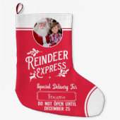 Rendier Express van Santa Naam & Foto Rood Grote Kerstsok (Voorkant)