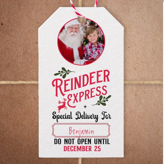 Rendier Express van Santa Name & Photo Christmas Cadeaulabel