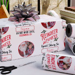 Rendier Express van Santa Name & Photo Christmas Cadeaupapier<br><div class="desc">Voeg toe aan de magie van de Kerstman dit vakantieseizoen met dit aangepaste rode, groene en witte kerst inpakpapier. De cadeauverpakking heeft een patroon met de tekst "Rendier Express" en maakt het mogelijk om de naam en foto van je kleine jongen of meisje toe te voegen! Deze geschenkverpakking maakt een...</div>