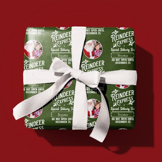 Rendier Express van Santa Name & Photo Christmas Cadeaupapier