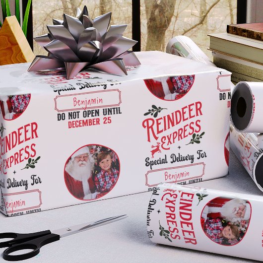 Rendier Express van Santa Name & Photo Christmas Cadeaupapier
