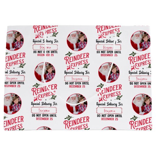 Rendier Express van Santa Name & Photo Christmas Groot Cadeauzakje (Voorkant)
