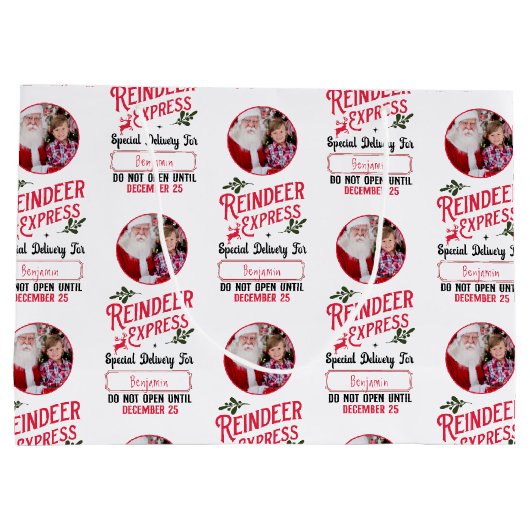 Rendier Express van Santa Name & Photo Christmas Groot Cadeauzakje (Achterkant)