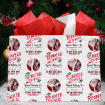Rendier Express van Santa Name & Photo Christmas Groot Cadeauzakje<br><div class="desc">Voeg toe aan de magie van de Kerstman dit vakantieseizoen met deze aangepaste rode, groene en witte grote kerstcadeauzak. De geschenktas heeft een patroon met de tekst "Reindeer Express" en maakt het mogelijk om de naam en foto van je kleine jongen of meisje toe te voegen! Deze geschenktas maakt een...</div>