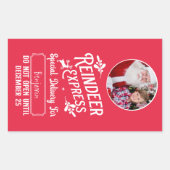 Rendier Express van Santa Name & Photo Christmas Rechthoekige Sticker (Voorkant)