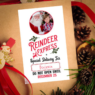 Rendier Express van Santa Name & Photo Christmas Rechthoekige Sticker