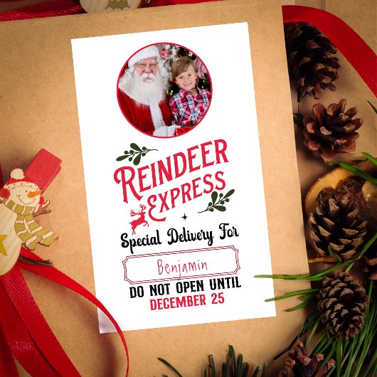 Rendier Express van Santa Name & Photo Christmas Rechthoekige Sticker