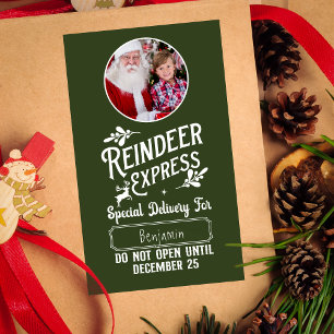 Rendier Express van Santa Name & Photo Christmas Rechthoekige Sticker