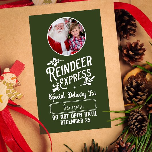 Rendier Express van Santa Name & Photo Christmas Rechthoekige Sticker