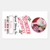 Rendier Express van Santa Name & Photo Christmas Rechthoekige Sticker (Voorkant)