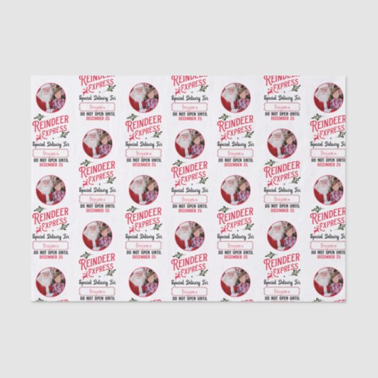 Rendier Express van Santa Name & Photo Christmas Tissuepapier (Voorkant)