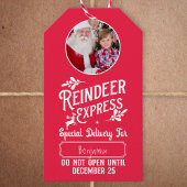 Rendier Express van Santa w / Foto Kerstmis Rood Cadeaulabel