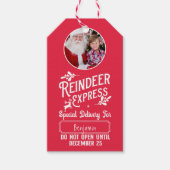 Rendier Express van Santa w / Foto Kerstmis Rood Cadeaulabel (Voorkant)