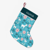 Rendier Floral Poinsettia Whimsical gepersonalisee Kleine Kerstsok (Voorkant (Hangend))