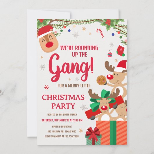 Rendier Fun Afronding van de Bende Kerstfeest Kaart (Voorkant)