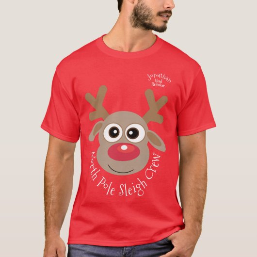 Rendier Gepersonaliseerde Nieuwheid Kerst Cartoon T-shirt (Voorkant)