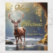 Rendier Gold Stars Kerstmis Wijn Etiket (Enkel label)