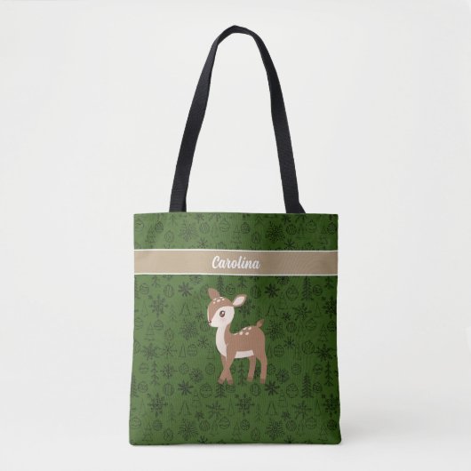 Rendier - groen patroon monogram tote bag (Voorkant)
