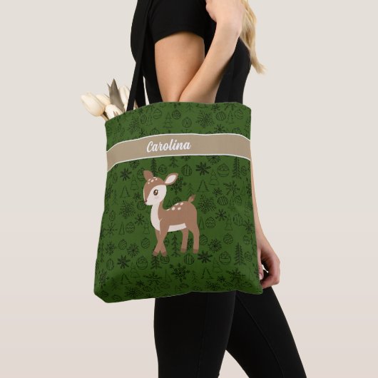 Rendier - groen patroon monogram tote bag (Dichtbij)