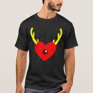 Rendier Hart Gewei Hart Grappig Kerstfeest T-shirt