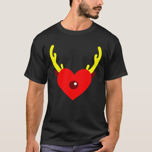 Rendier Hart Gewei Hart Grappig Kerstfeest T-shirt (Voorkant)