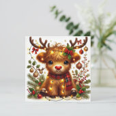 Rendier Highland Koe met vakantielichten Feestdagenkaart (Staand voorkant)