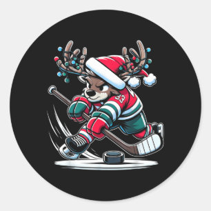 Rendier Hockey Speler Slag Schot Herten In Festive Ronde Sticker