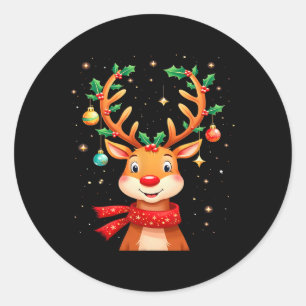 Rendier Holly Antlers Kerst Kinderen Ronde Sticker