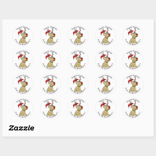 Rendier Hond Kerstmis Ronde Sticker (Vel)
