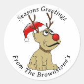 Rendier Hond Kerstmis Ronde Sticker (Voorkant)