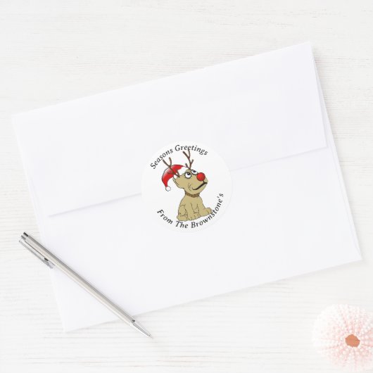 Rendier Hond Kerstmis Ronde Sticker (Envelop)