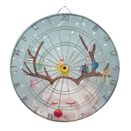 Rendier Hond met Kerstmis Ornamenten Dartbord (Voorkant)