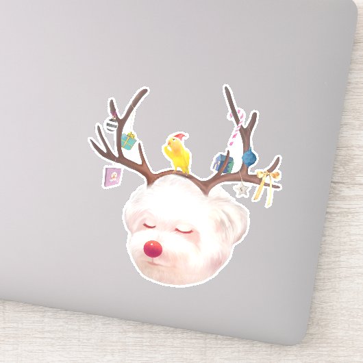 Rendier Hond met Kerstmis Ornamenten Sticker (Detail)
