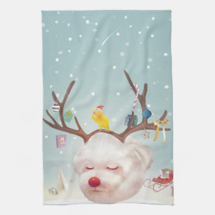 Rendier Hond met Kerstmis Ornamenten Theedoek