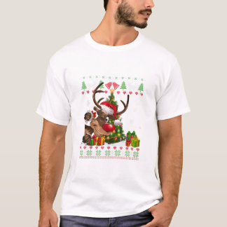 Rendier Hondenliefhebber Kerstman T-shirt