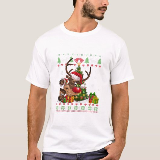 Rendier Hondenliefhebber Kerstman T-shirt (Voorkant)