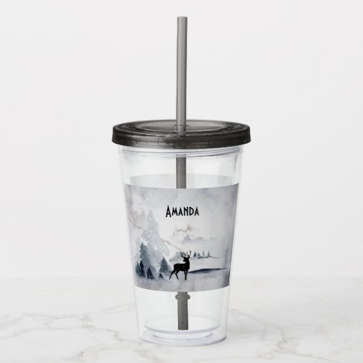 rendier in de Wilde Grijze Waterverf Kerstmis Acryl Drinkbeker (Voorkant)