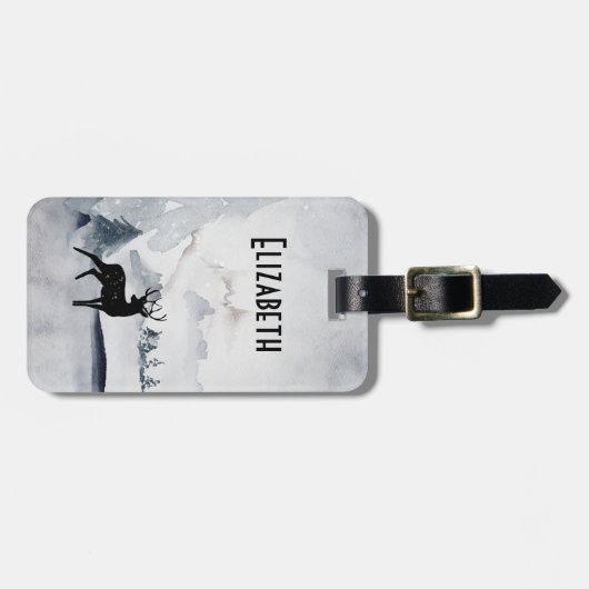 rendier in de Wilde Grijze Waterverf Kerstmis Bagagelabel (Voorkant horizontaal)