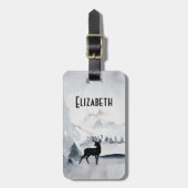 rendier in de Wilde Grijze Waterverf Kerstmis Bagagelabel (Voorkant verticaal)