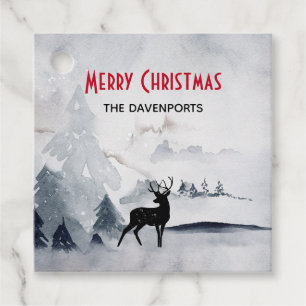 rendier in de Wilde Grijze Waterverf Kerstmis Bedankjes Labels