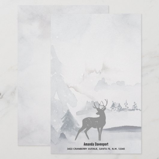 rendier in de Wilde Grijze Waterverf Kerstmis Briefpapier (Voorkant / Achterkant)