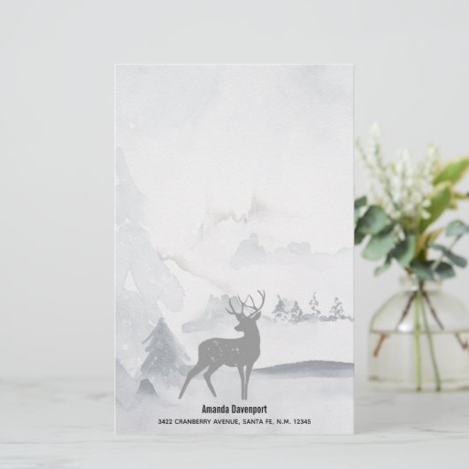 rendier in de Wilde Grijze Waterverf Kerstmis Briefpapier (Staand voorkant)