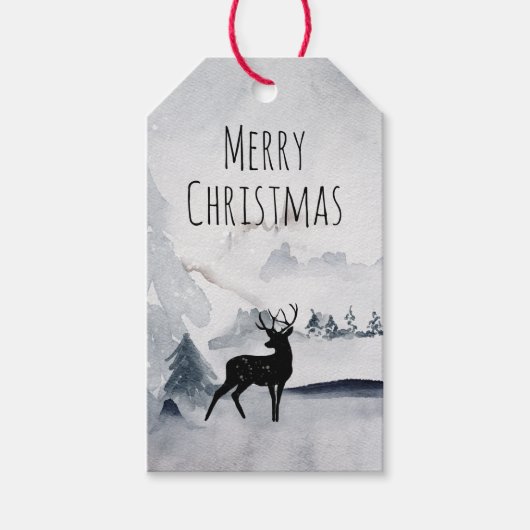 rendier in de Wilde Grijze Waterverf Kerstmis Cadeaulabel (Voorkant)