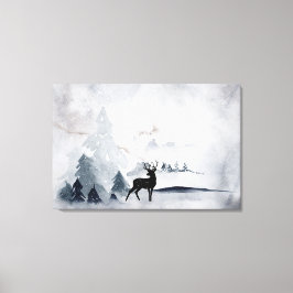 rendier in de Wilde Grijze Waterverf Kerstmis Canvas Afdruk