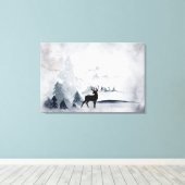 rendier in de Wilde Grijze Waterverf Kerstmis Canvas Afdruk (Insitu (Houten vloer))