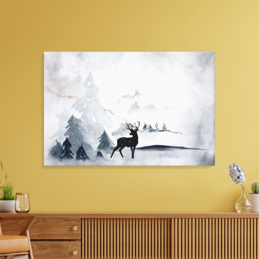 rendier in de Wilde Grijze Waterverf Kerstmis Canvas Afdruk (Insitu (Woonkamer))