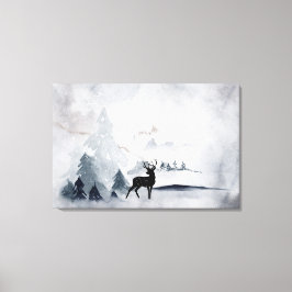 rendier in de Wilde Grijze Waterverf Kerstmis Canvas Afdruk