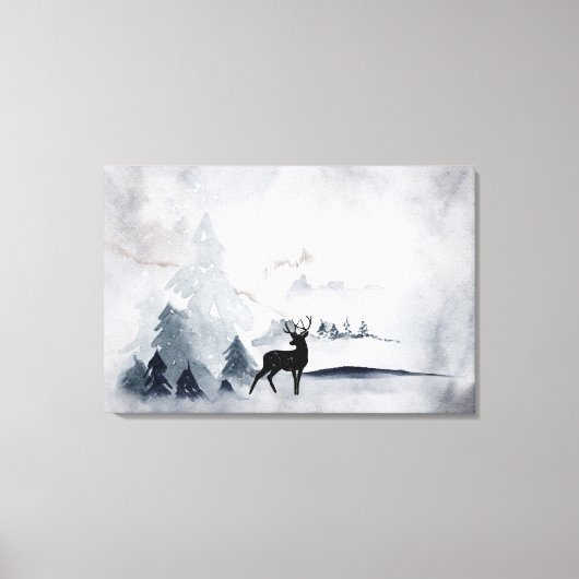 rendier in de Wilde Grijze Waterverf Kerstmis Canvas Afdruk (Voorkant)